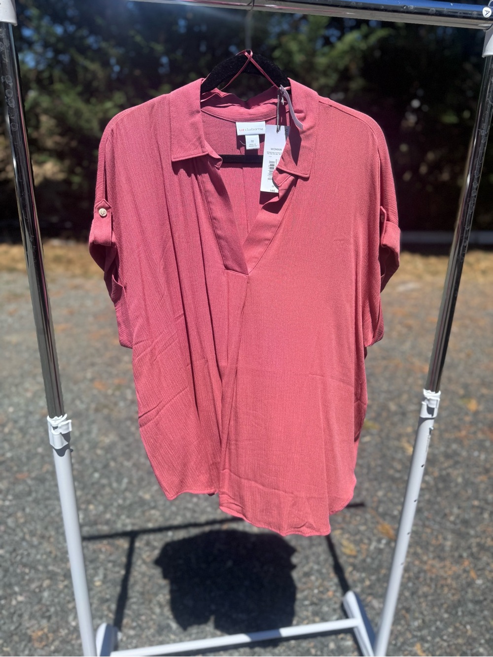 Liz Claiborne Rose-Tone V-Neck Roll-Sleeve Tunic